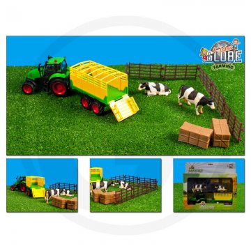 Kids Globe Dvůr hrací set - traktor, přívěs a příslušenství