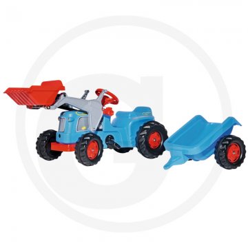 Rolly Toys Classic Trac Traktor šlapací s čelním nakladačem s přívěsem, modrý