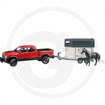 Bruder RAM 2500 Power Wagon s přívěsem pro koně a koněm