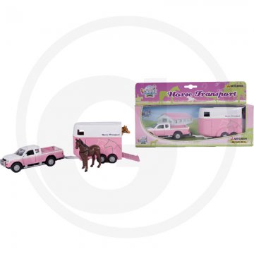 Kids Globe Mitsubishi L200 s přívěsem pro přepravu koně, růžová